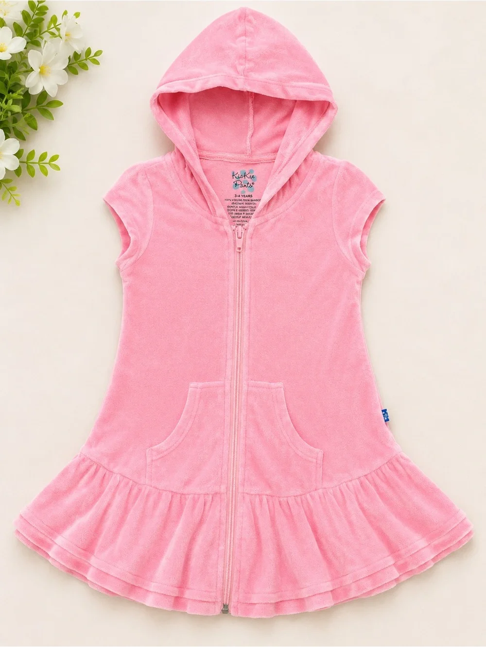 Pink Hooded Zip-Up Terry Dress